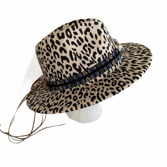 NEW Leopard Print Bull Skull Babe Fedora Hat Ivory main image 3